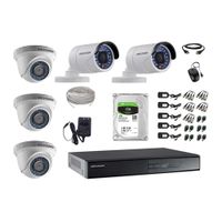 Kit de cámaras de seguridad Hikvision 5 cámaras, 1080P + DVR + disco duro de 1TB + 100 m de cable Cat 5E