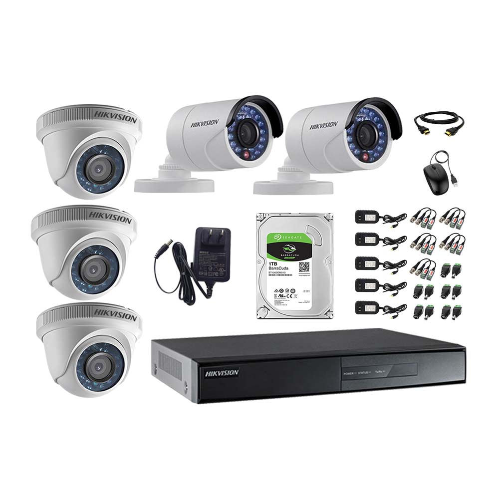 Imagen 1 del producto Kit de cámaras de seguridad Hikvision 5 cámaras, 1080P + DVR + disco duro de 1TB
