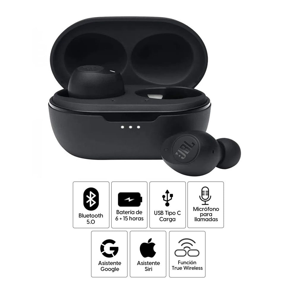 Imagen 2 del producto Audífonos bluetooth True Wireless JBL Tune 115 micrófono incorporado, duración máx. 6 horas, negro
