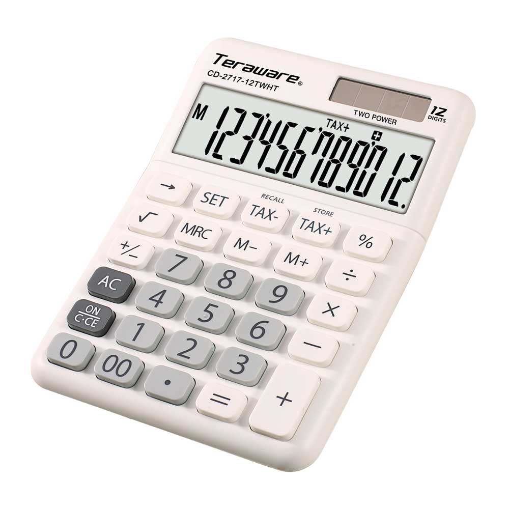 Calculadora de mesa Coolbox Teraware 12 dígitos, funciona a pila y energía solar, blanco