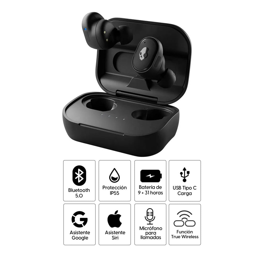 Imagen 2 del producto Audífonos bluetooth True Wireless Skullcandy Grind iQ, resistente al agua IP55, duración máx. 9 horas, negro