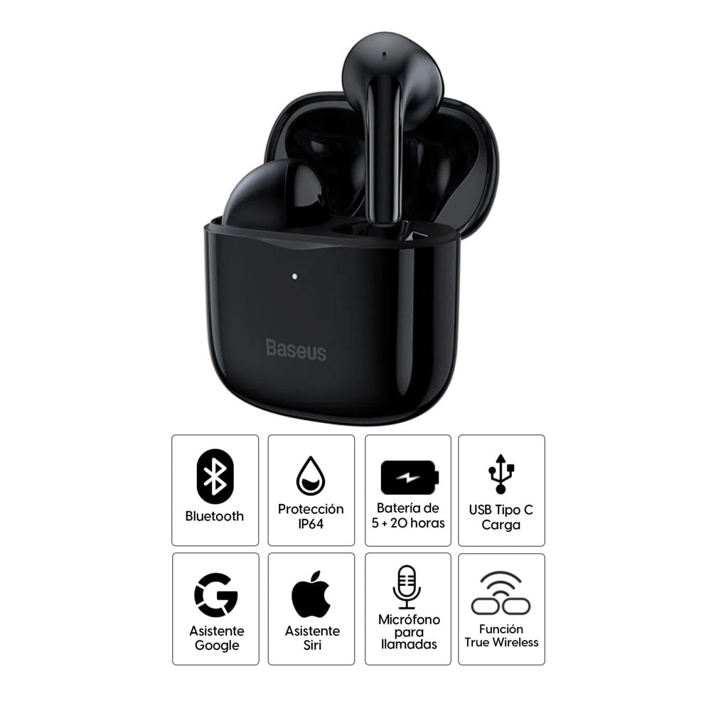 Imagen 2 del producto Audífonos bluetooth True Wireless Baseus resistente al agua IP64, duración máx. 5 horas, negro