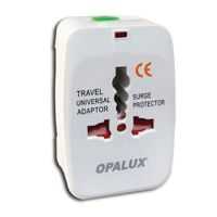 Adaptador de corriente Opalux toma múltiple, 3 tipos de enchufe 13A, 250V AC, blanco + bolsa de viaje