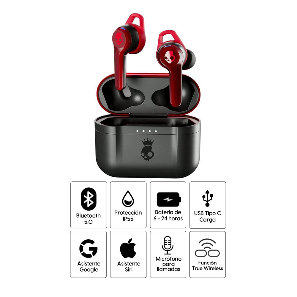 Imagen 2 del producto Edición limitada Budweiser audífonos bluetooth True Wireless Skullcandy Indy Evo resistente al agua IP55, duración máx. 6 horas, rojo