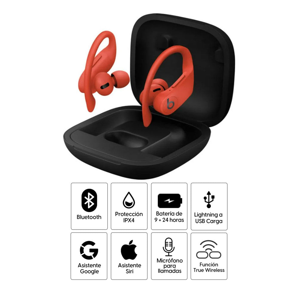 Imagen 2 del producto Audífonos bluetooth True Wireless Beats Powerbeats Pro resistente al agua IPX4, duración máx. 9 horas, rojo lava