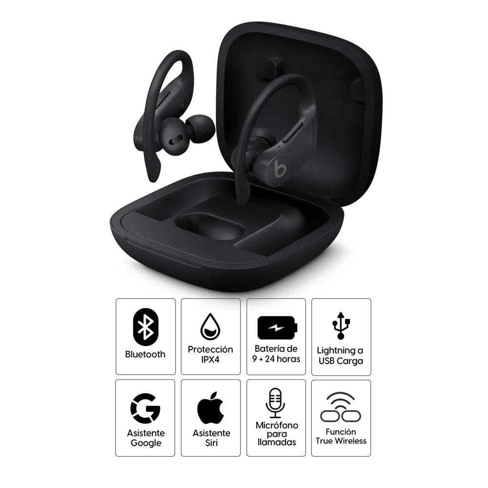 Imagen 2 del producto Audífonos bluetooth True Wireless Beats Powerbeats Pro resistente al agua IPX4, duración máx. 9 horas, negro