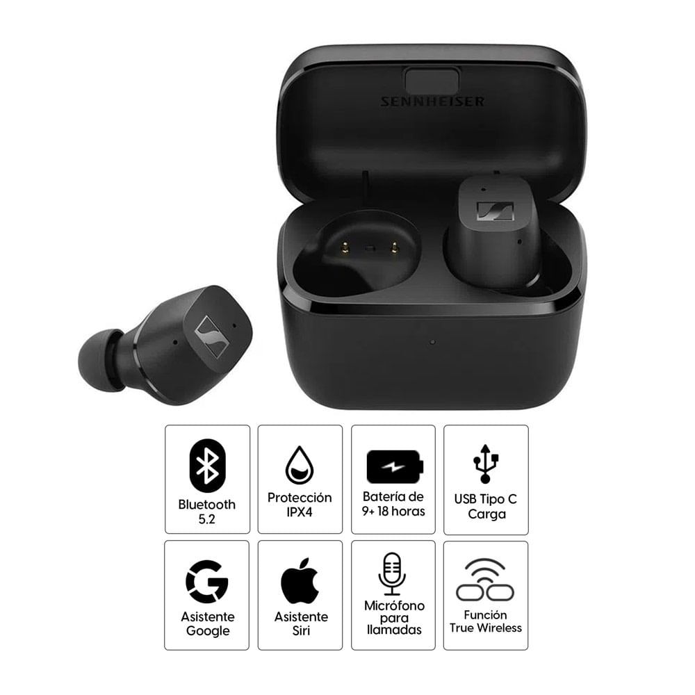 Imagen 2 del producto Audífonos bluetooth True Wireless Sennheiser CX200 resistente al agua IPX4, duración máx. 9 horas, controles táctiles personalizables, negro