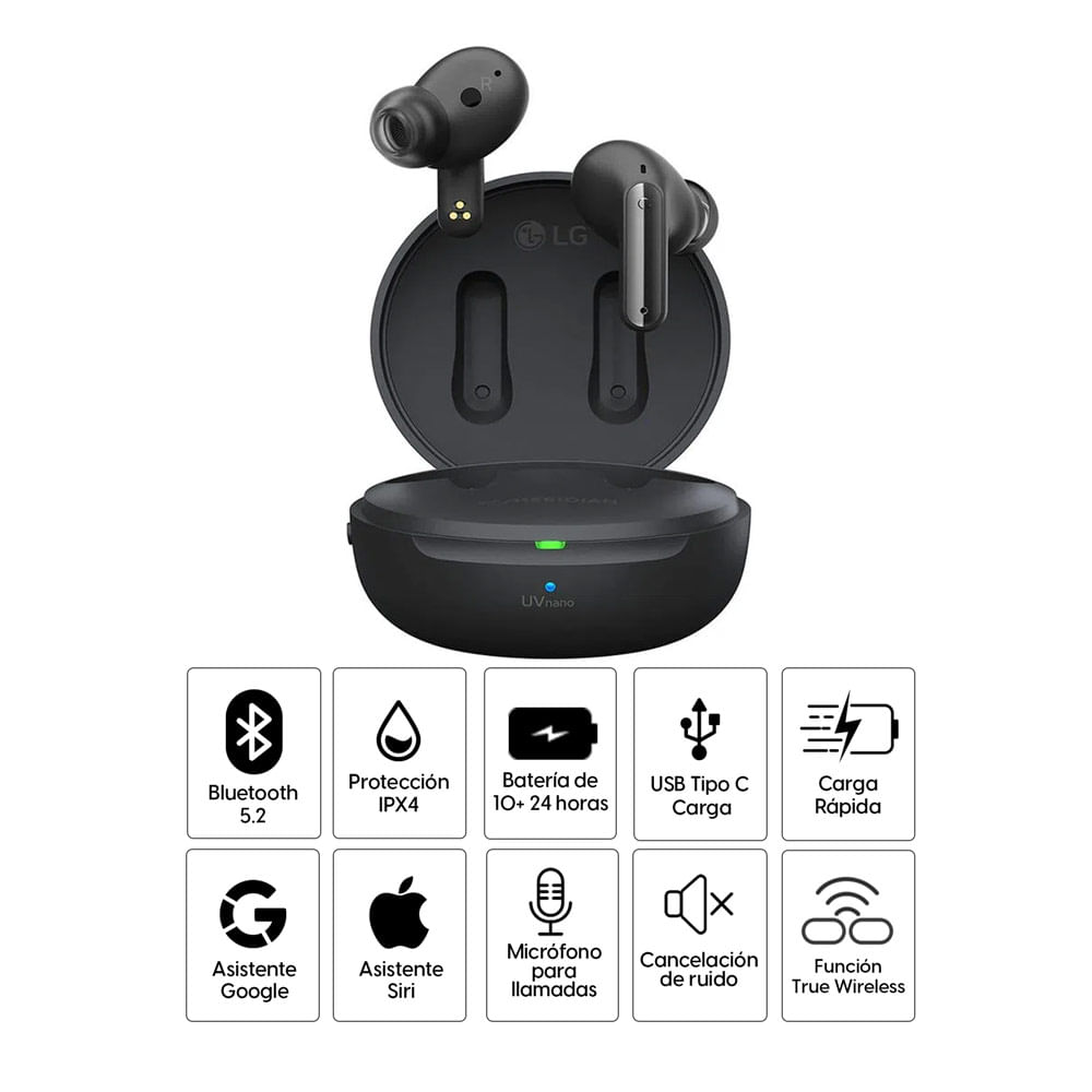 Imagen 2 del producto Audífonos bluetooth True Wireless LG Tone Free FP9 resistente al agua IPX4, duración máx. 10 horas, negro