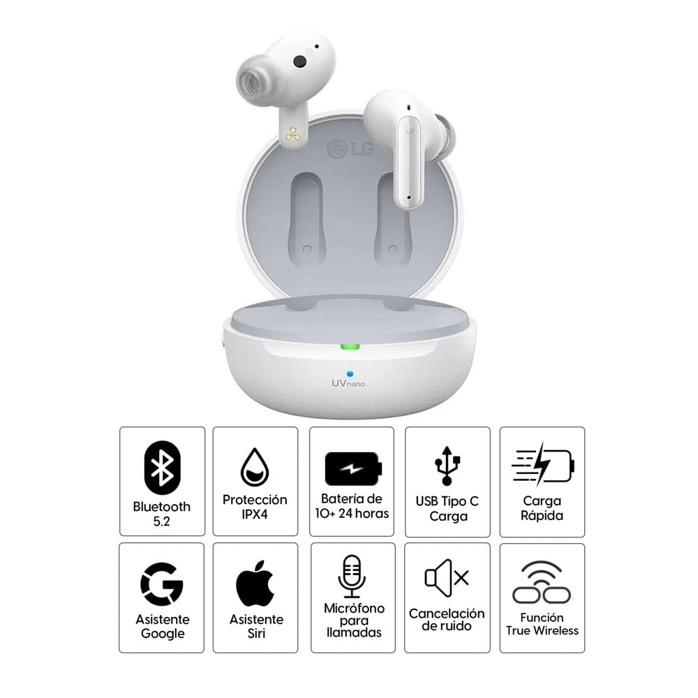 Imagen 2 del producto Audífonos bluetooth True Wireless LG Tone Free FP9 resistente al agua IPX4, duración máx. 10 horas, blanco