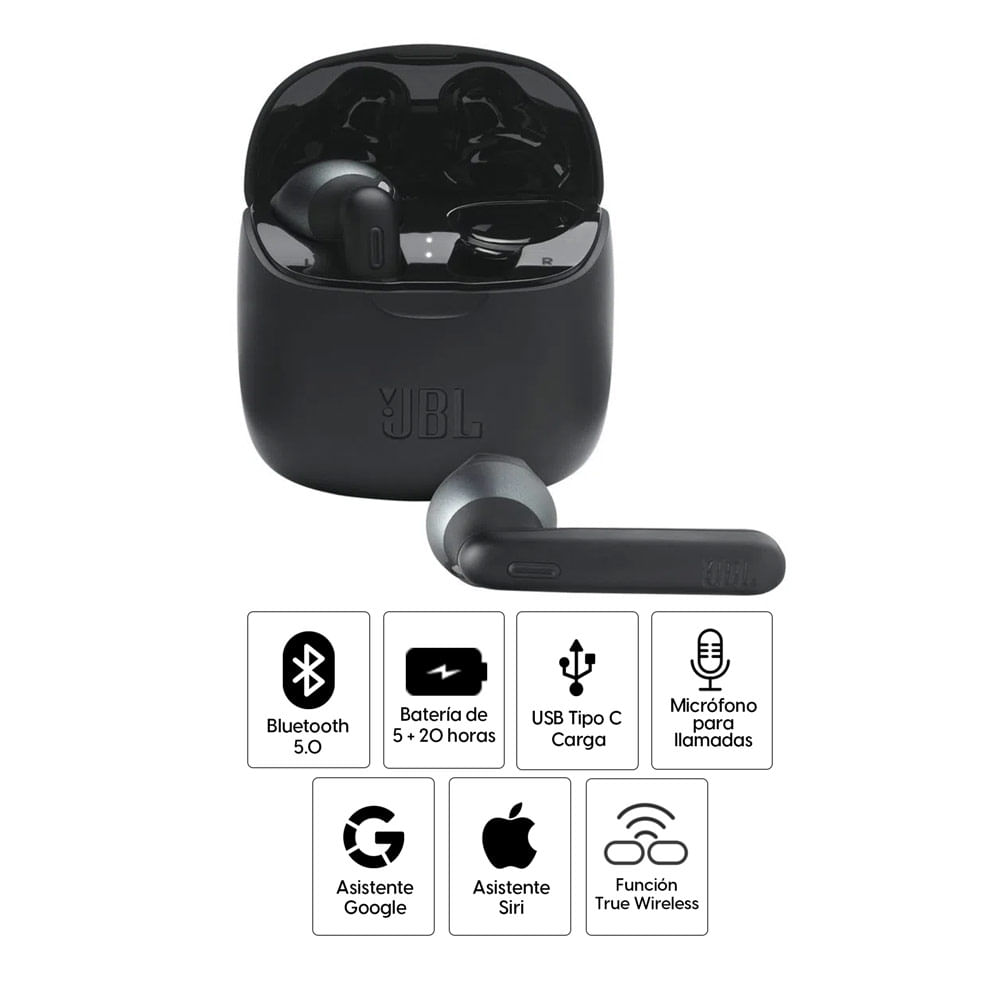 Imagen 2 del producto Audífonos bluetooth True Wireless JBL Tune T225 micrófono incorporado, duración máx. 5 horas, negro