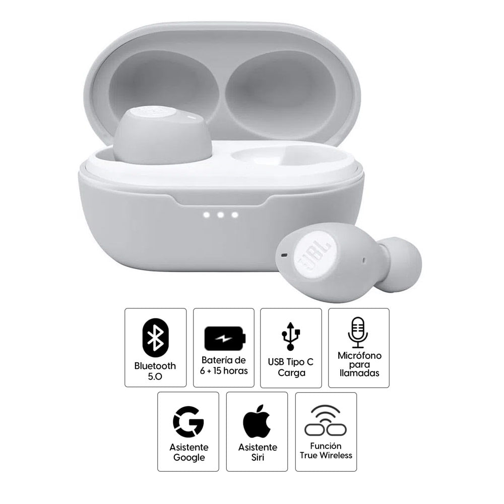 Imagen 2 del producto Audífonos bluetooth True Wireless JBL Tune 115 micrófono incorporado, duración máx. 6 horas, blanco