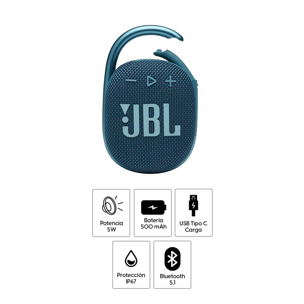 Imagen 2 del producto Parlante bluetooth JBL Clip 4 IP67, apróx. 10 horas, azul