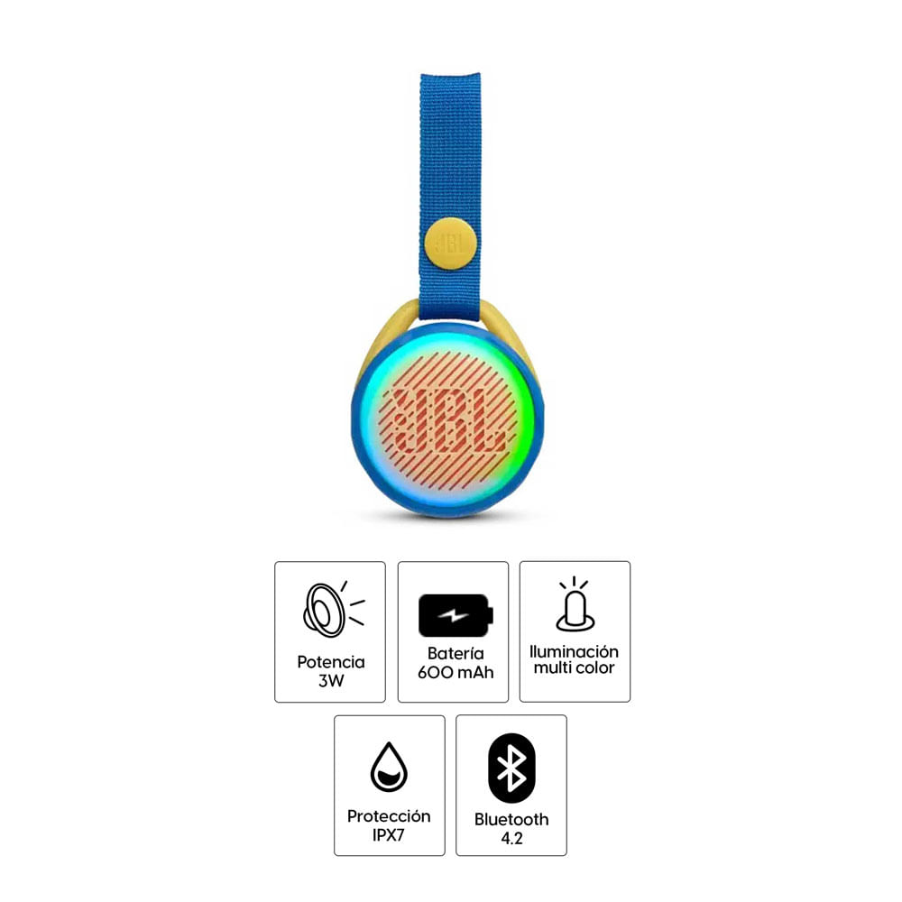 Imagen 2 del producto Parlante bluetooth JBL Jr Pop potencia 3W, resistente al agua IPX7, hasta 5 horas de reproducción, cool blue