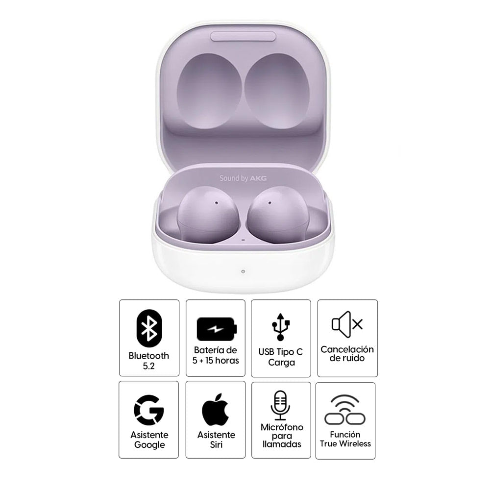 Imagen 2 del producto Audífonos bluetooth True Wireless Samsung Galaxy Buds 2 duración máx. 5 horas, cancelación de ruido, violeta