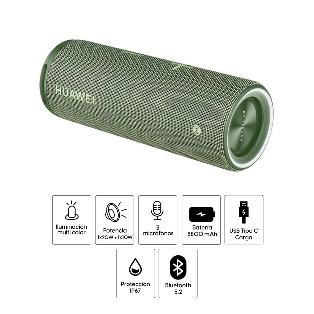 Imagen 2 del producto Parlante Bluetooth HUAWEI Sound Joy, Co-diseñado con Devialet, 30W, carga rápida 40W, IP67, máx. 26 horas, verde