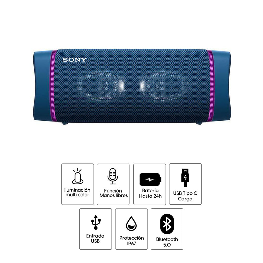 Imagen 2 del producto Parlante bluetooth Sony Extra Bass XB33 led, IP67, máx. 24 horas, azul