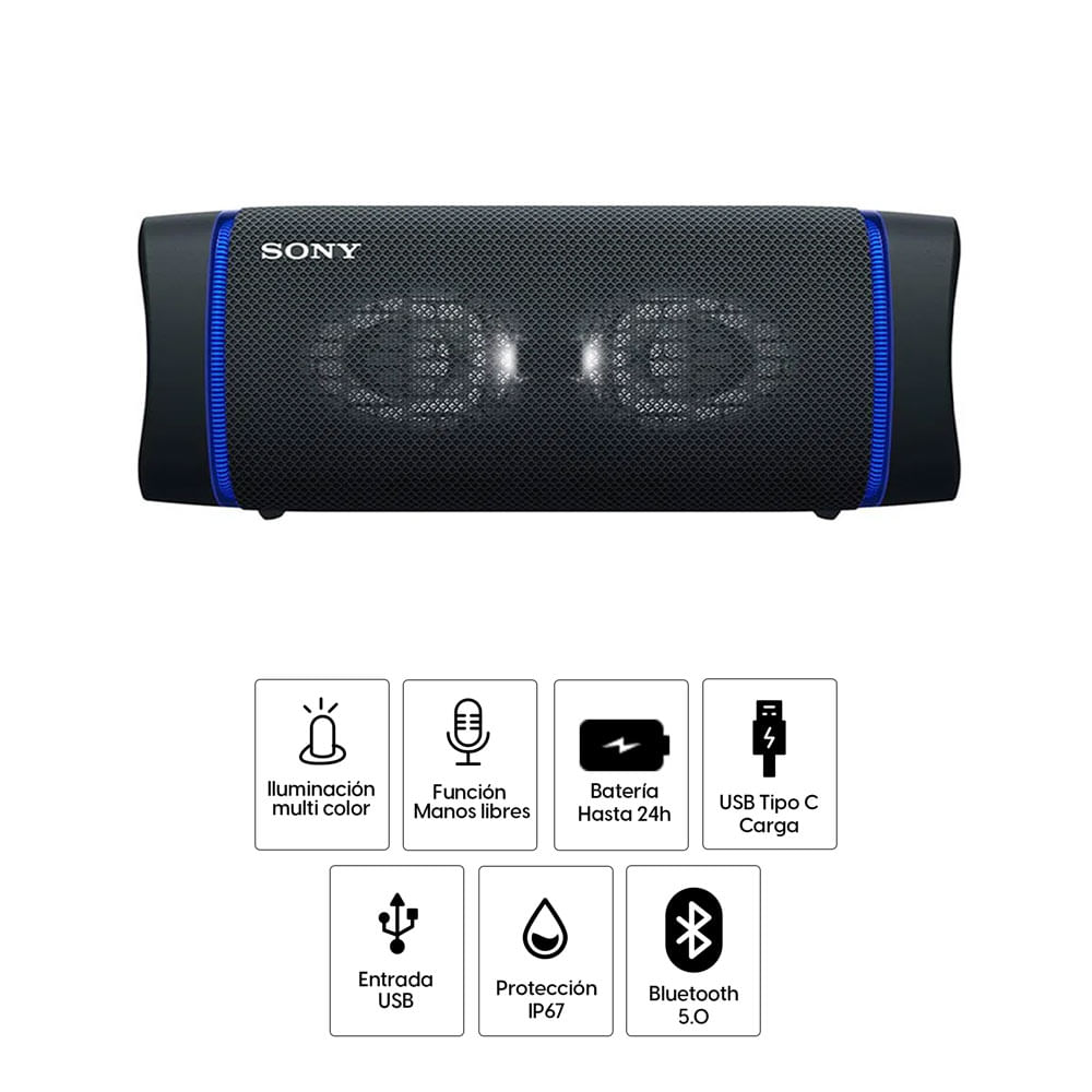 Imagen 2 del producto Parlante bluetooth Sony Extra Bass XB33 led, IP67, máx. 24 horas, negro