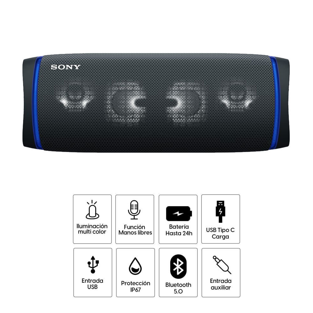Imagen 2 del producto Parlante bluetooth portátil Sony Extra Bass XB43 led, IP67, máx. 24 horas, negro