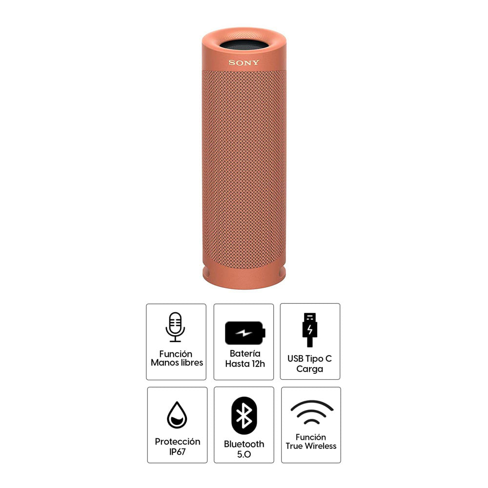 Imagen 2 del producto Parlante bluetooth portátil Sony Extra Bass XB23 IP67, máx. 12 horas, rojo