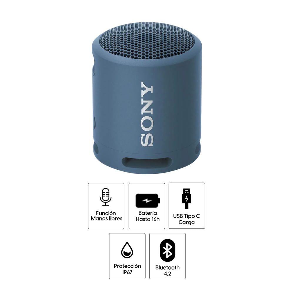 Imagen 2 del producto Parlante bluetooth portátil Sony Extra Bass XB13 IP67, máx. 16 horas, azul