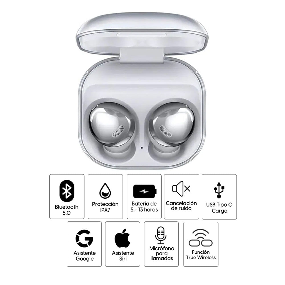 Imagen 2 del producto Audífonos bluetooth True Wireless Samsung Galaxy Buds Pro resistente al agua IPX7, duración máx. 5 horas, cancelación de ruido,  silver