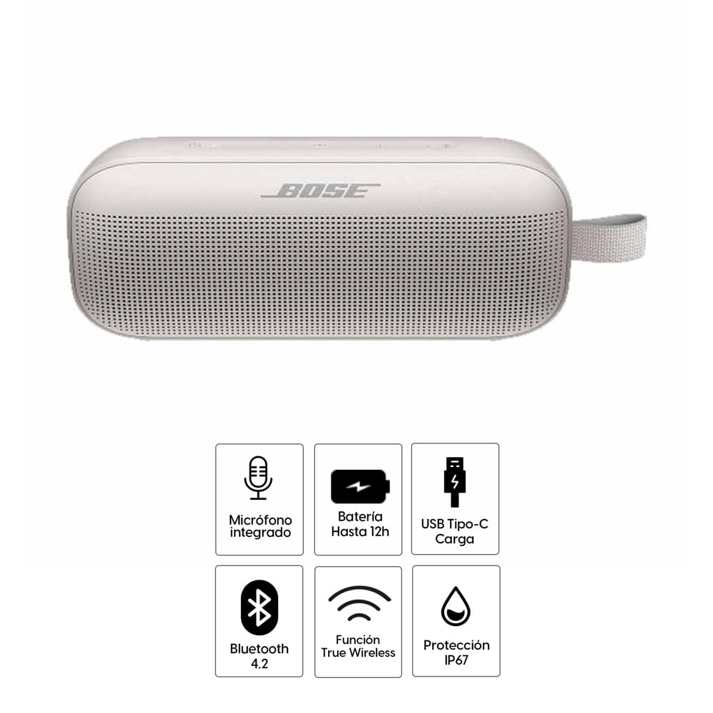 Imagen 2 del producto Parlante bluetooth Bose Soundlink Flex resistente al agua IP67, máx. 12 horas, tecnología PositionIQ, blanco humo