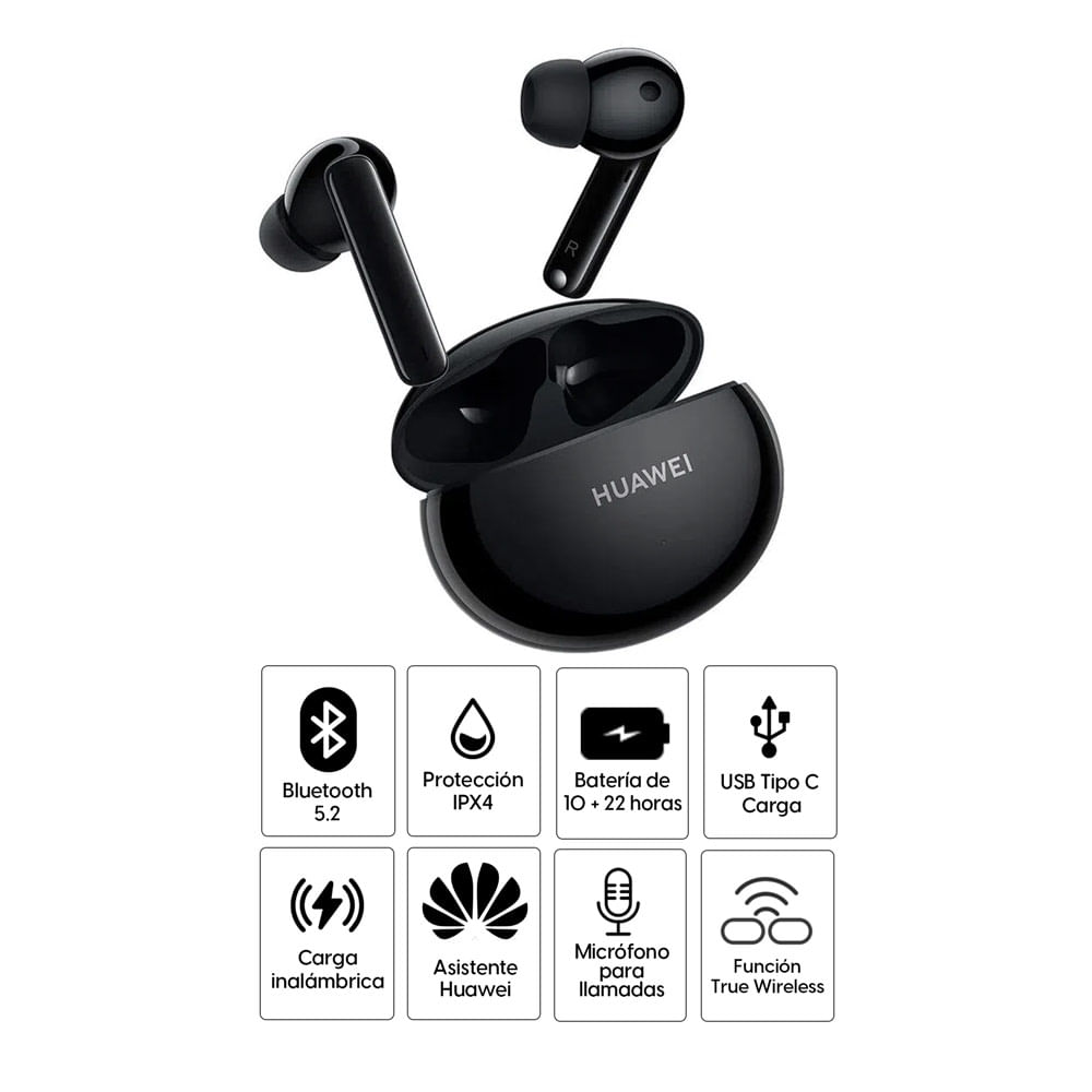 Imagen 2 del producto Audífonos bluetooth True Wireless Huawei Freebuds 4i dos micrófonos integrados, duración máx. 10 horas, carga inalámbrica Qi, negro