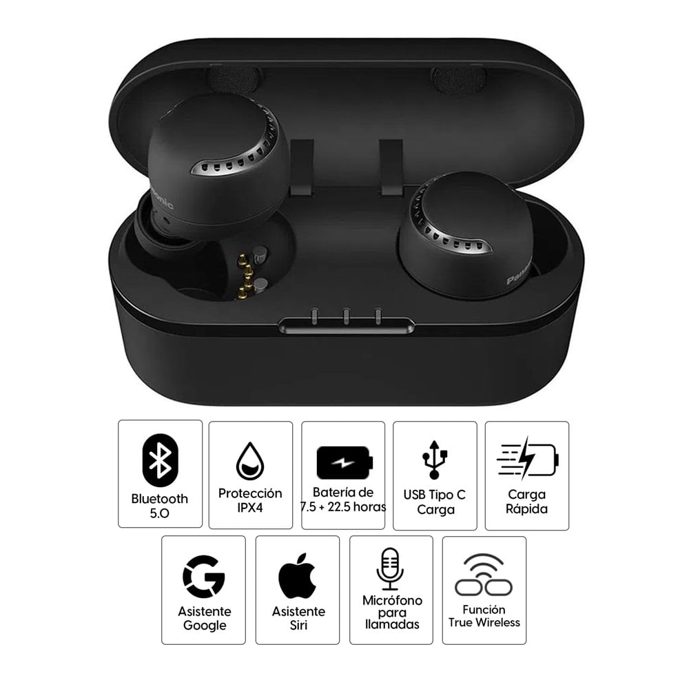 Imagen 2 del producto Audífonos bluetooth True Wireless Panasonic RZ-S300WPP resistente al agua IPX4, duración máx. 7.5 horas, negro
