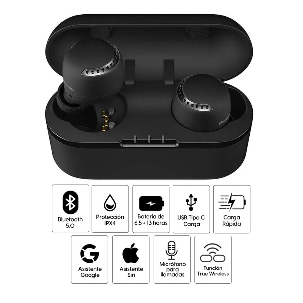 Imagen 2 del producto Audífonos bluetooth True Wireless Panasonic RZ-S500WPP resistente al agua IPX4, duración máx. 6.5 horas, negro