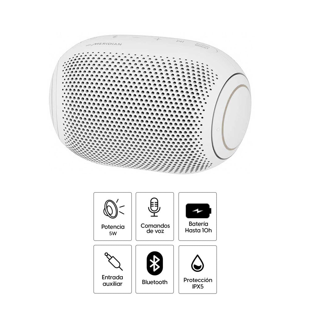 Imagen 2 del producto Parlante bluetooth LG Xboom Go PL2 portátil 5w, ipx5, máx. 10 horas, blanco