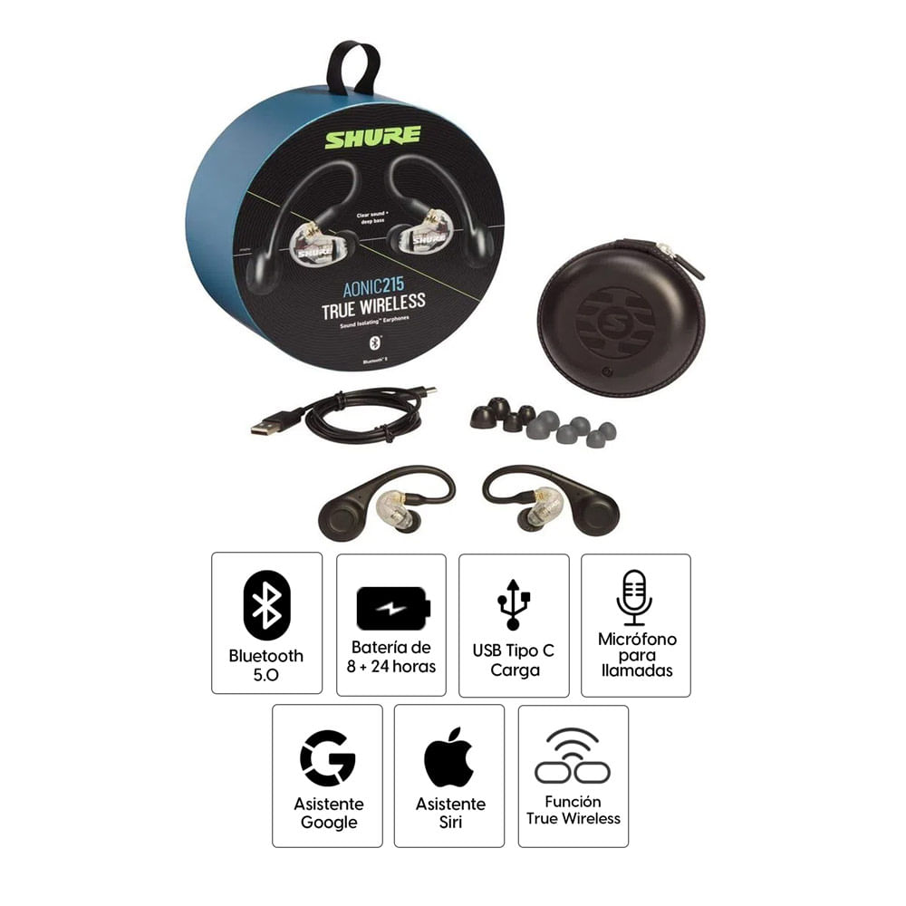Imagen 2 del producto Audífonos bluetooth True Wireless Shure AONIC 215 micrófono incorporado, duración máx. 8 horas, negro