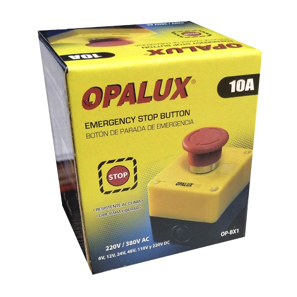 Imagen 2 del producto Pulsador de emergencia Opalux OP-BX1 resistente al clima, 220 - 380V AC