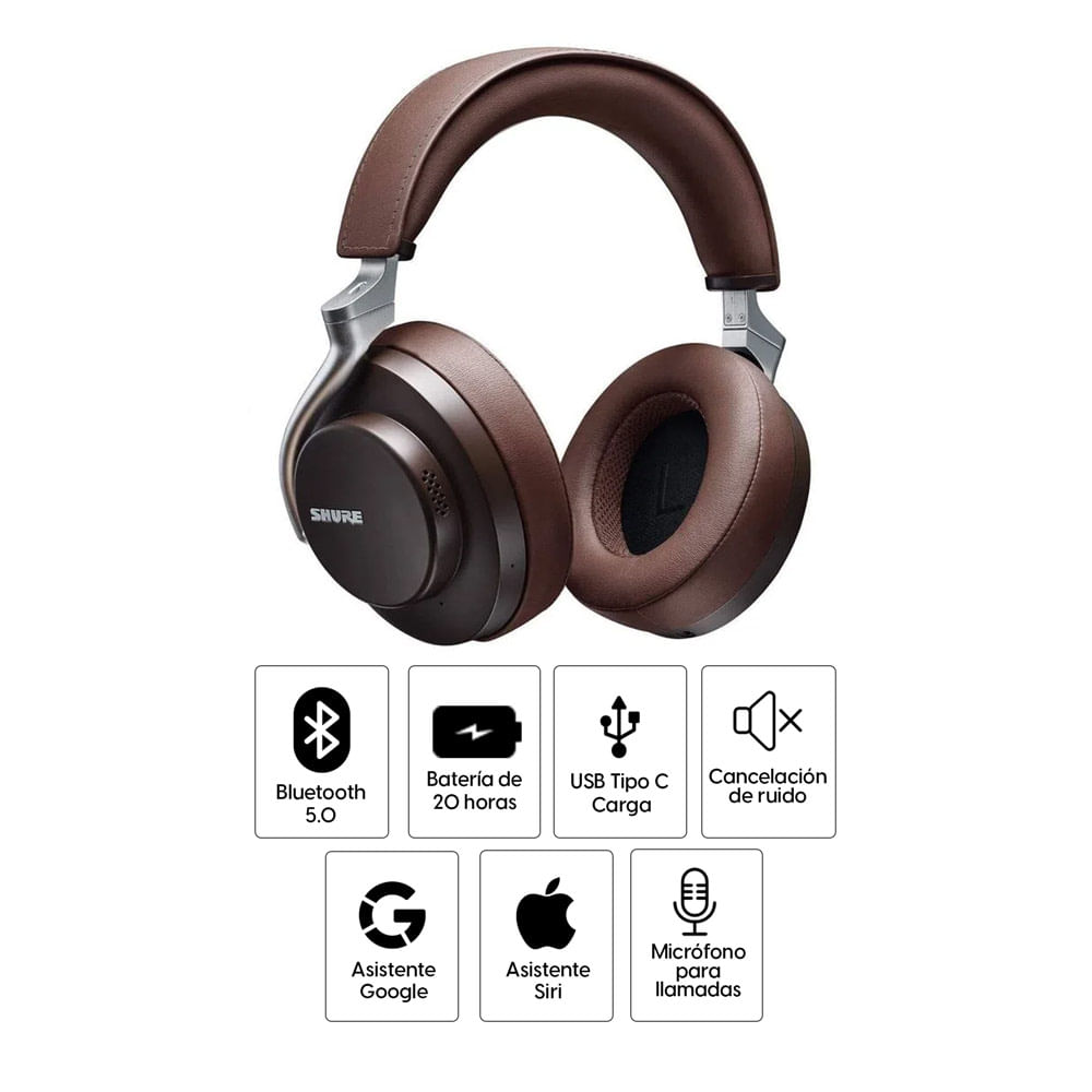 Imagen 2 del producto Audífonos con cancelación de ruido Shure AONIC 50 micrófono incorporado, máx. 20 horas, control de música y llamadas, marrón
