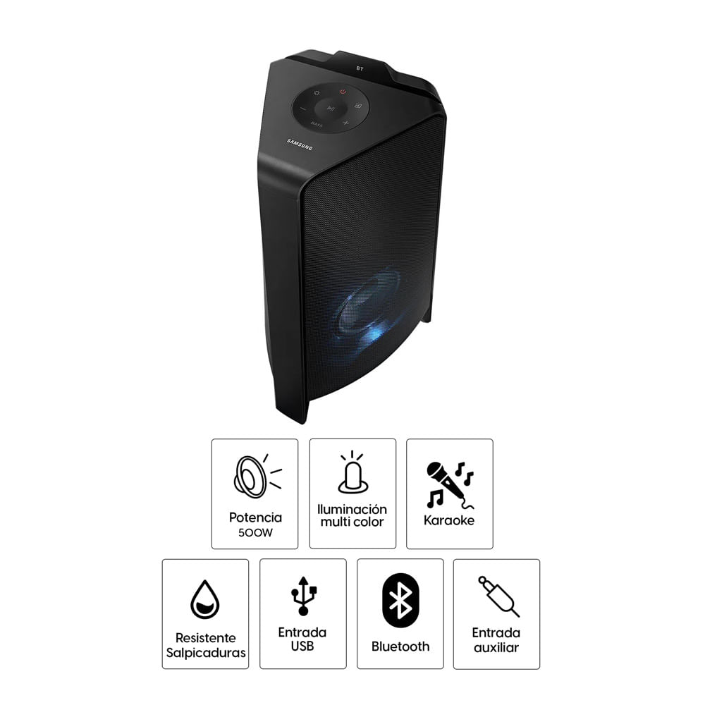 Imagen 2 del producto Parlante torre bluetooth Samsung T50 500w, karaoke, luces led