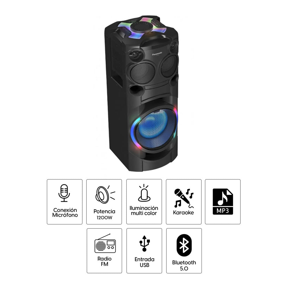 Imagen 2 del producto Parlante torre bluetooth Panasonic One Box TMAX40, 1200W, Airquake Bass, woofer, CD/radio FM, karaoke, doble entrada micrófono,  control remoto
