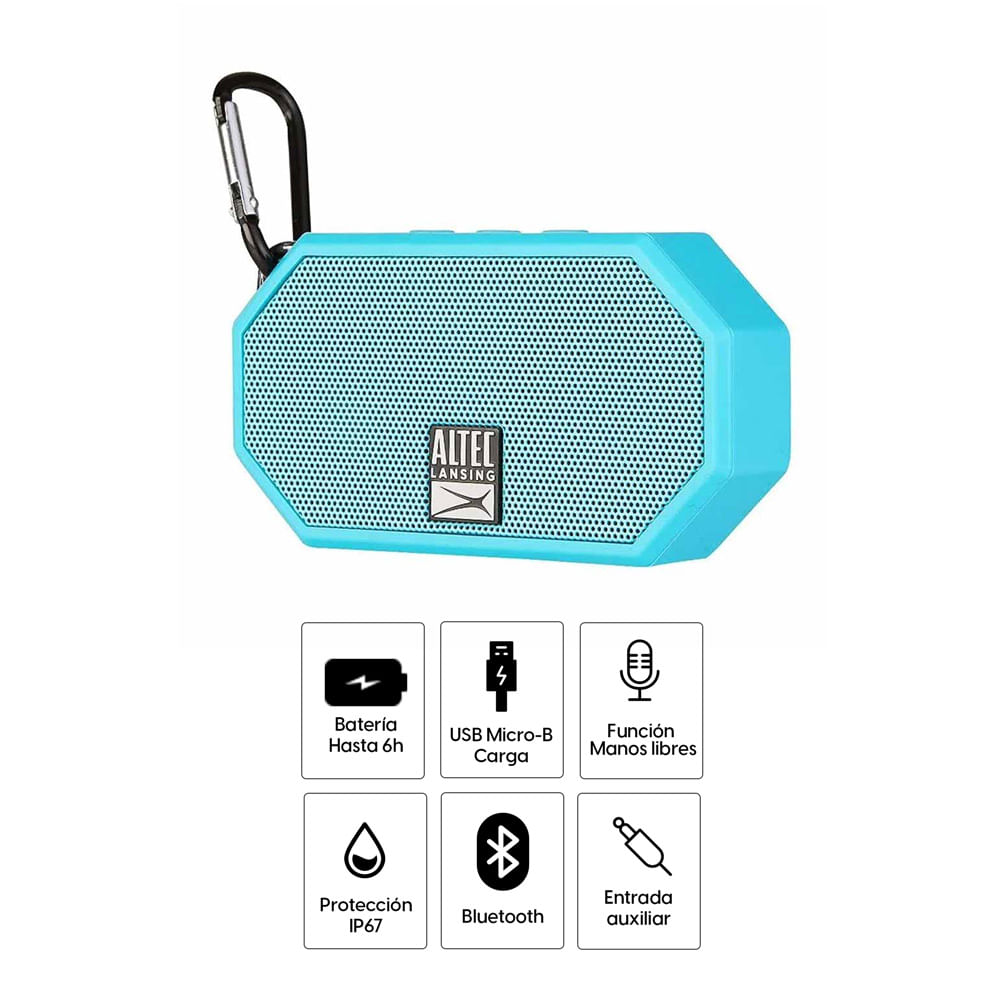 Imagen 2 del producto Parlante bluetooth Altec Lansing Mini H20 2 IP67, máx. 6 horas, celeste