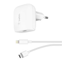 Cargador de pared + cable Belkin tipo C a lightning, 20W, PD, carga rápida, 1.2 m, blanco