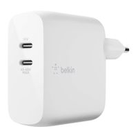 Cargador de pared Belkin 2 puertos tipo c, 63W, carga rápida, para iOS y android, blanco