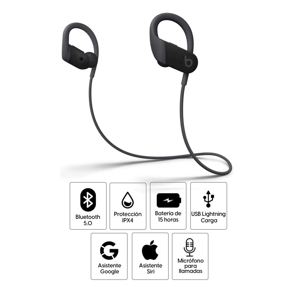 Imagen 2 del producto Audífonos bluetooth in ear Beats Powerbeats 4 IPX4, micrófono incorporado, máx. 15 horas, control de volumen, negro