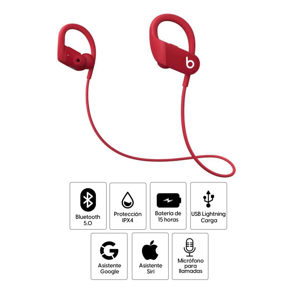 Imagen 2 del producto Audífonos bluetooth in ear Beats Powerbeats 4 IPX4, micrófono incorporado, máx. 15 horas, control de volumen, rojo