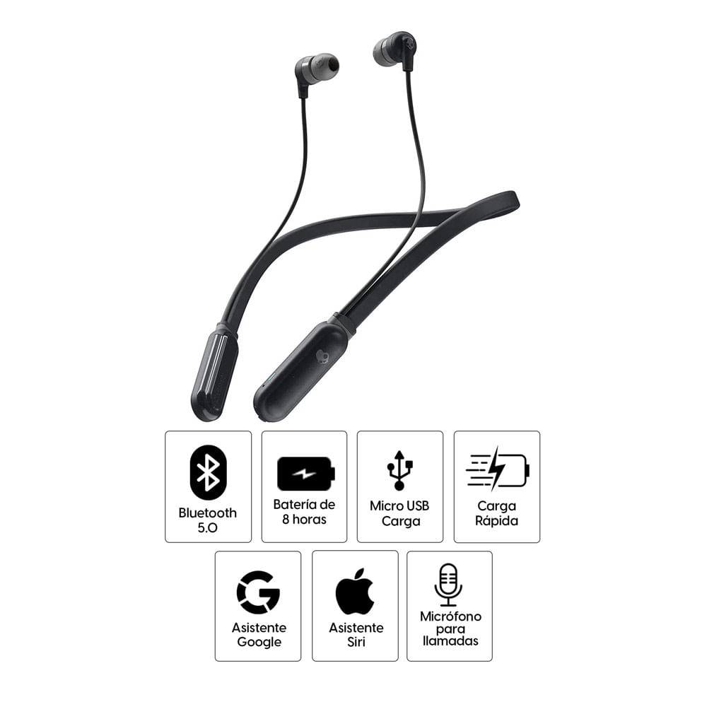 Imagen 2 del producto Audífonos bluetooth in ear Skullcandy Ink'd+ micrófono incorporado, máx. 8 horas, control de volumen y llamadas, negro