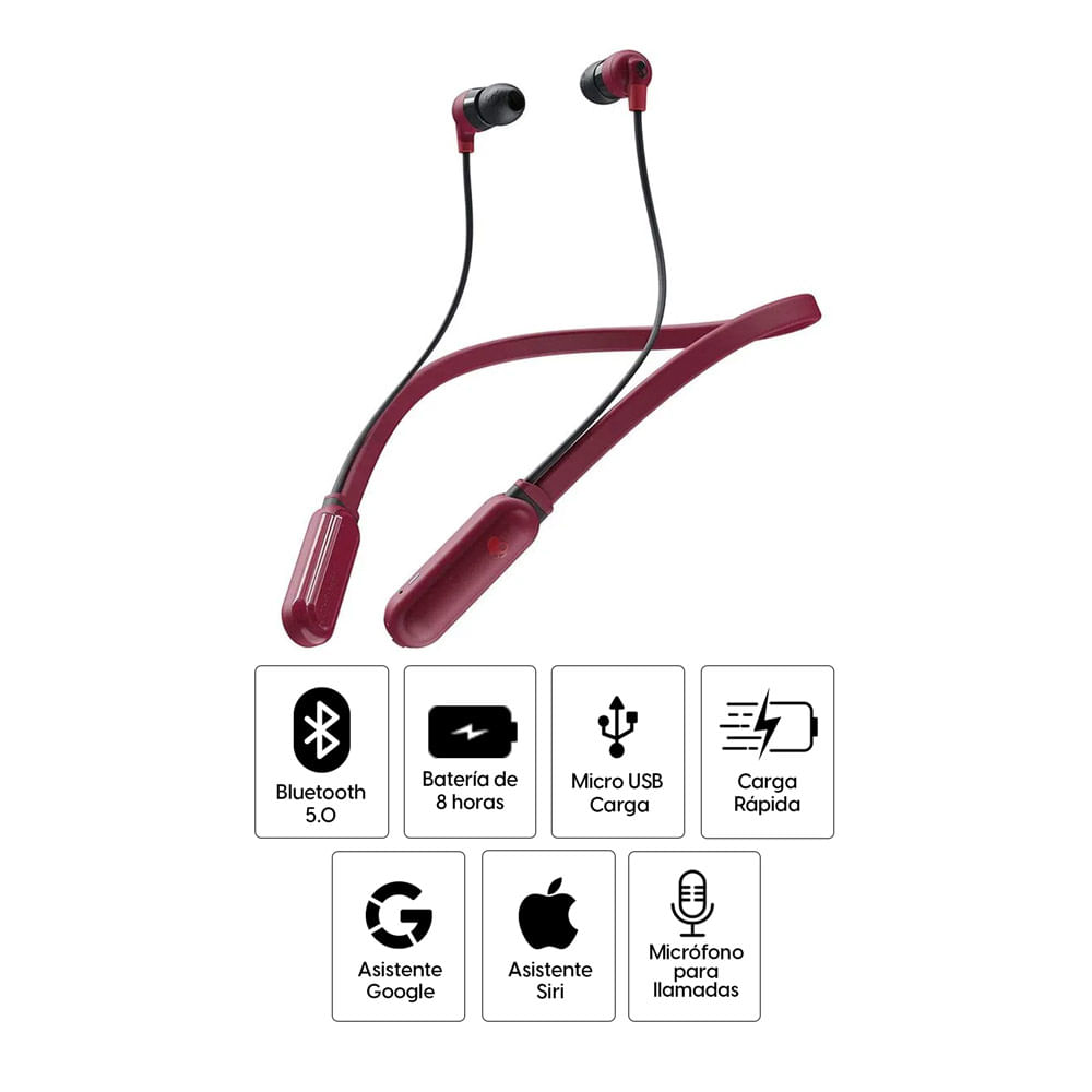 Imagen 2 del producto Audífonos bluetooth in ear Skullcandy Ink'd+ Moab micrófono incorporado, máx. 8 horas, control de volumen y llamadas, negro y rojo