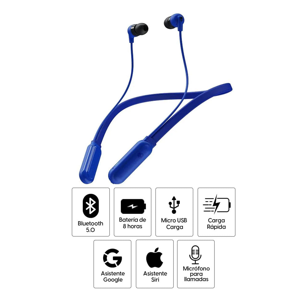 Imagen 2 del producto Audífonos bluetooth in ear Skullcandy Ink'd+ micrófono incorporado, máx. 8 horas, control de volumen y llamadas, azul