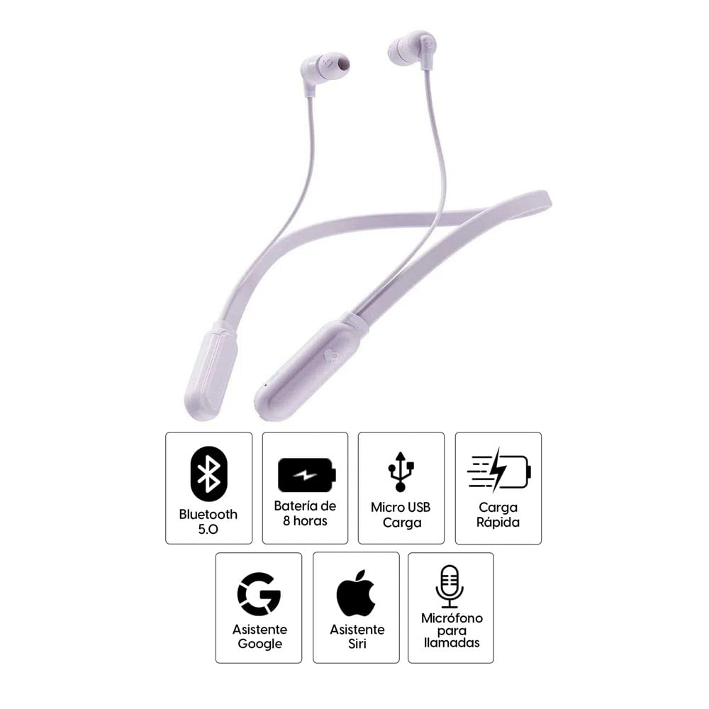 Imagen 2 del producto Audífonos bluetooth in ear Skullcandy Ink'd+ micrófono incorporado, máx. 8 horas, control de volumen y llamadas, lavanda