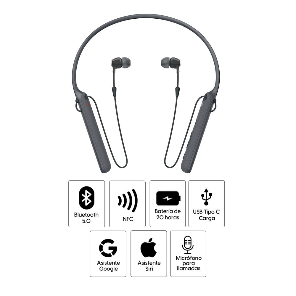 Imagen 2 del producto Audífonos bluetooth in ear Sony WI-C400 NFC, micrófono incorporado, máx. 20 horas, control de música y llamadas, negro