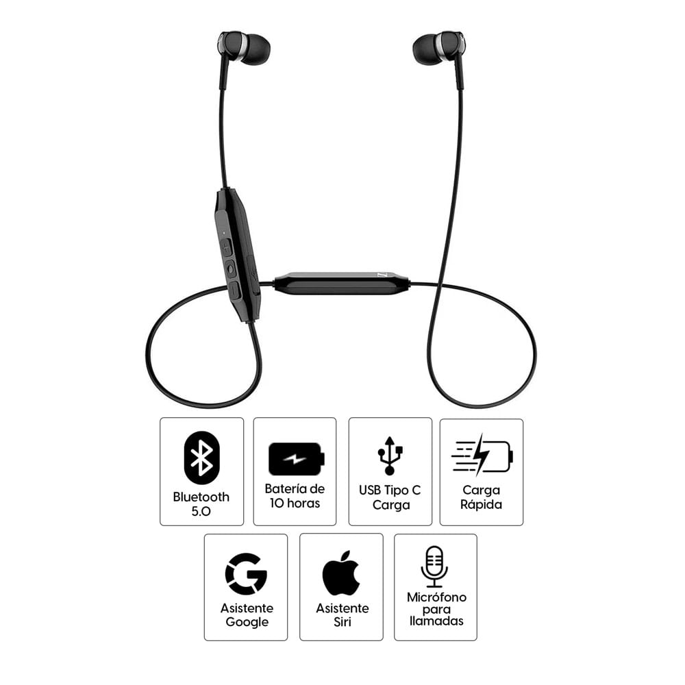 Imagen 2 del producto Audífonos bluetooth in ear Sennheiser CX150 micrófono incorporado, máx. 10 horas, control de volumen y llamadas, negro