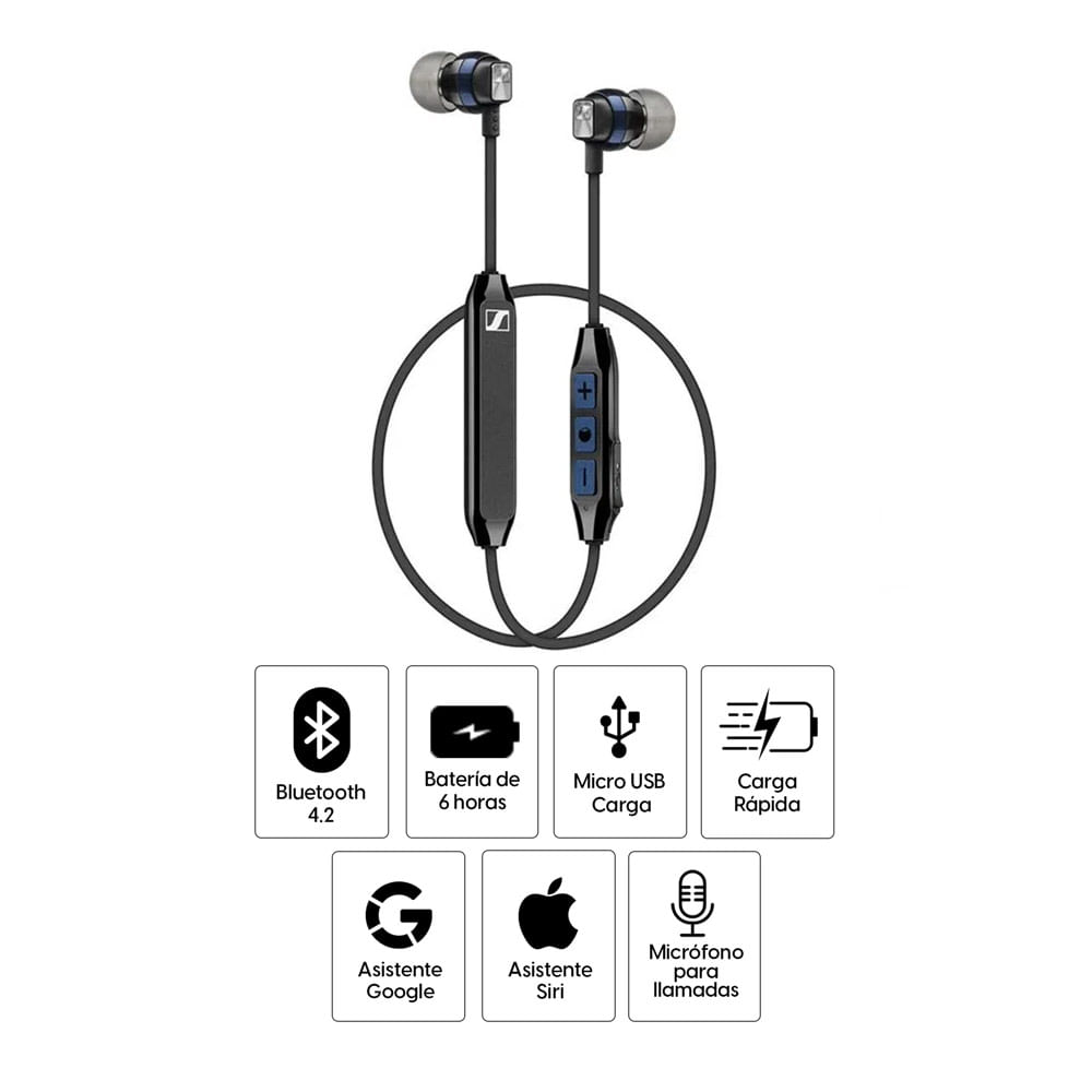 Imagen 2 del producto Audífonos bluetooth in ear Sennheiser CX600BT micrófono incorporado, máx. 6 horas, control de volumen y llamadas, negro