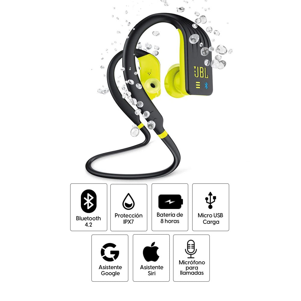 Imagen 2 del producto Audífonos bluetooth in ear JBL Endurance Dive IPX7, máx. 8 horas, reproductor MP3, 1GB, negro y amarillo