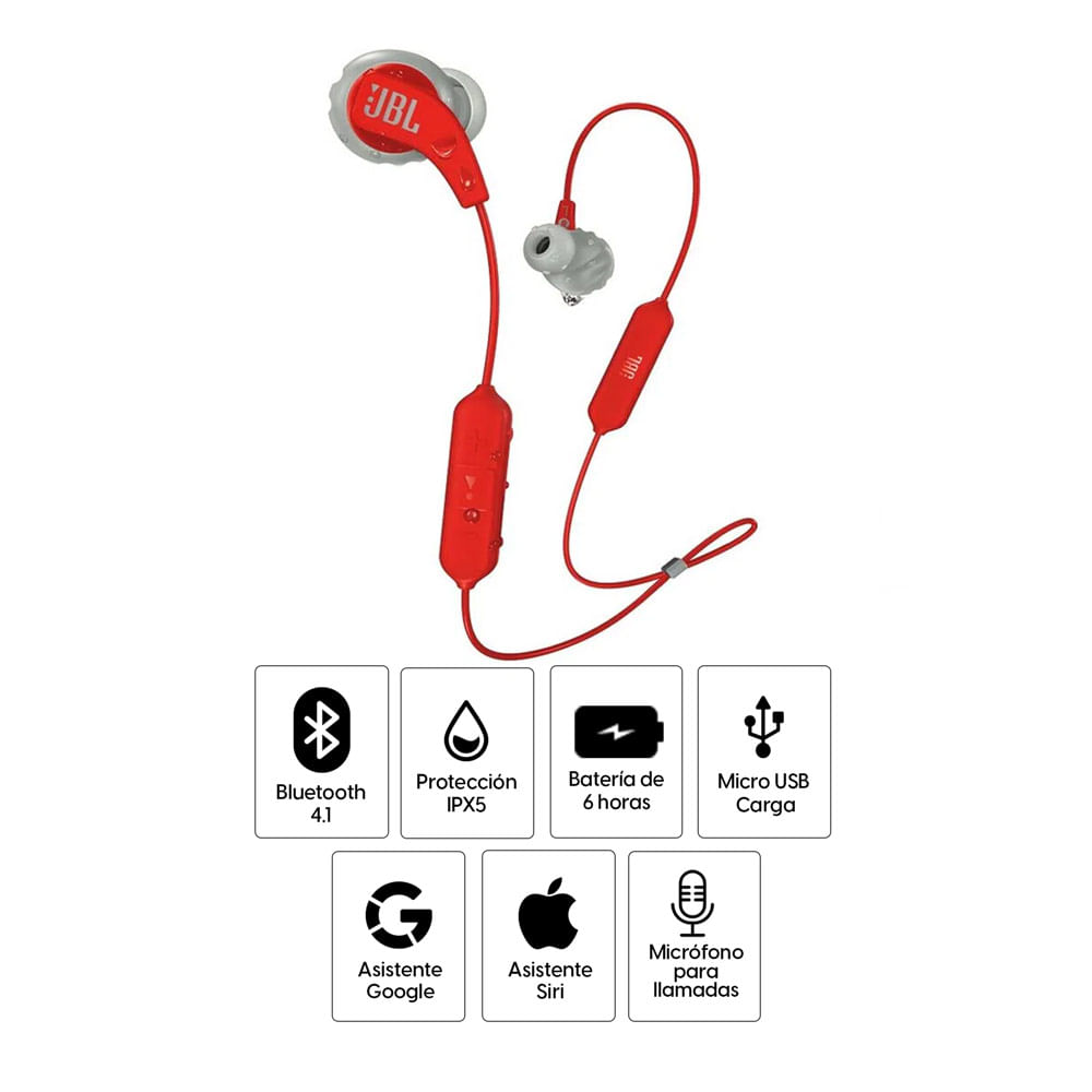 Imagen 2 del producto Audífonos bluetooth in ear JBL Endurance Run IPX5, máx. 6 horas, control de música y llamadas, negro y rojo