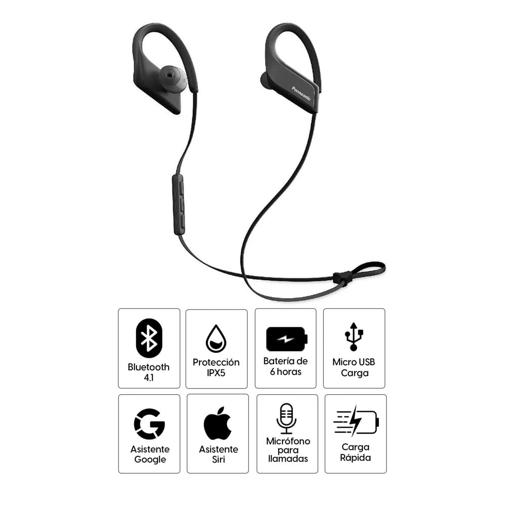 Imagen 2 del producto Audífonos bluetooth in ear Panasonic  RP-BTS35PP IPX5, micrófono incorporado, máx. 6 horas, control de volumen y llamadas, negro